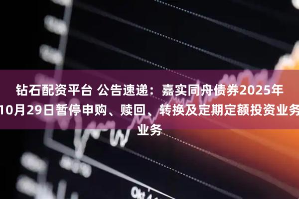 钻石配资平台 公告速递：嘉实同舟债券2025年10月29日暂停申购、赎回、转换及定期定额投资业务